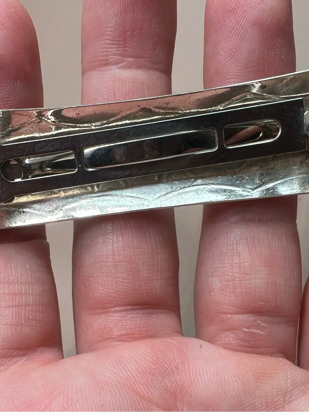Sterling Silver Tone Etched Hair Clip